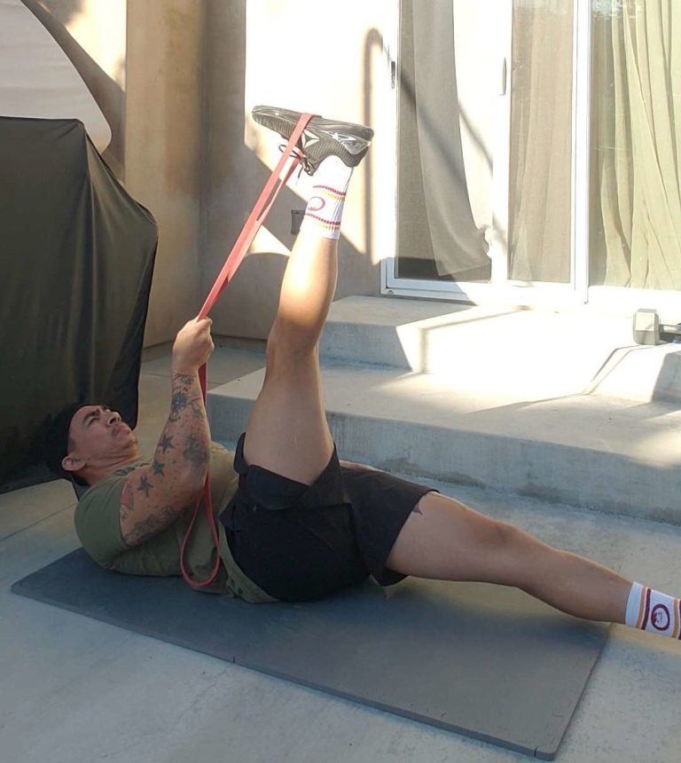resistance band hamstring stretch