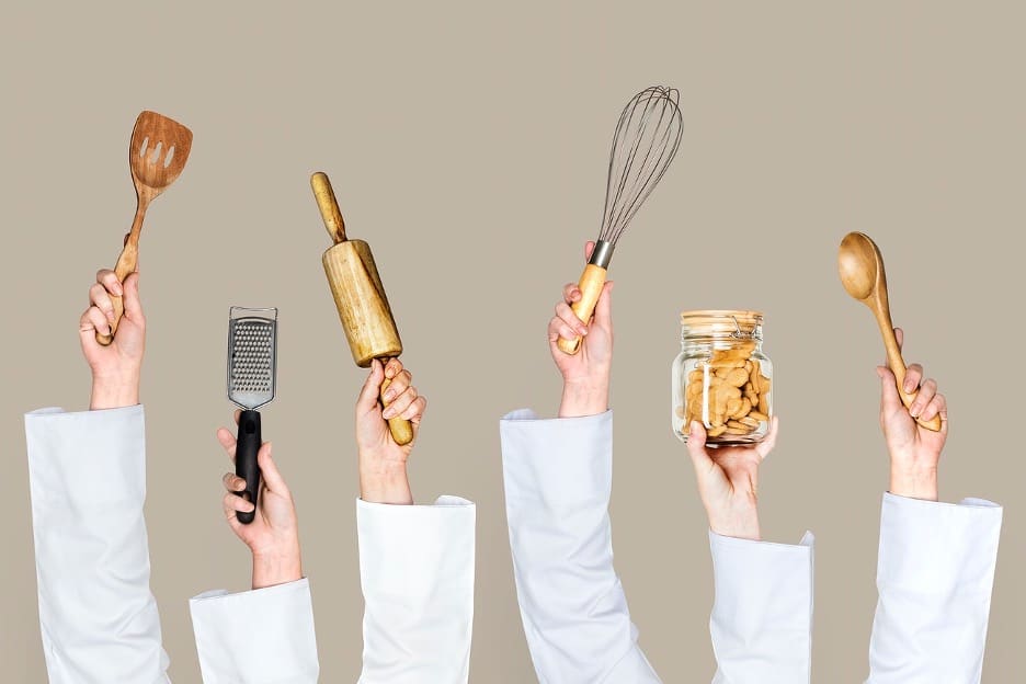Meal planning Supplies You Shouldn't Be Without, people holding random kitchen tools and supplies