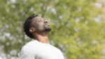 man breathing tranquilly, respiratory health